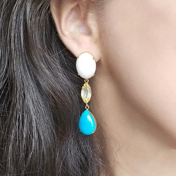 White Agate & Turquoise Earrings